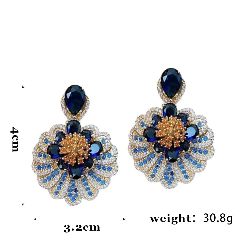 💎 Blue Crystal Flower Drop Earrings Jewelry Wedding Gift